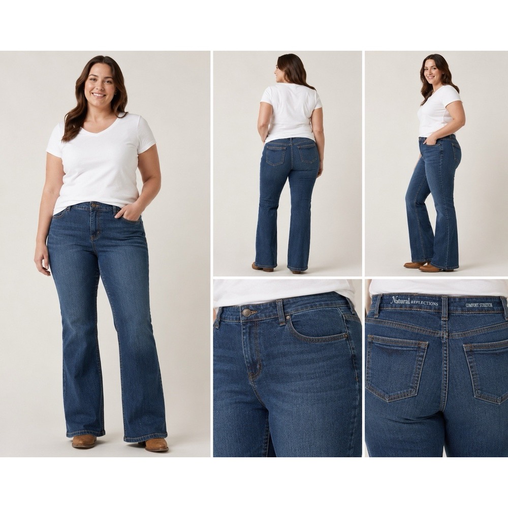 Natural Reflections Comfort Stretch Jeans Womens 16A Blue Bootcut Flare Denim